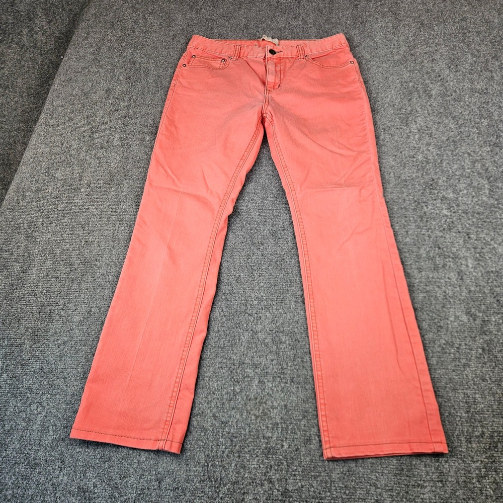 Free People Coral Pink Colored Denim Straight Leg Jeans Size 27 Stretch Mid Rise